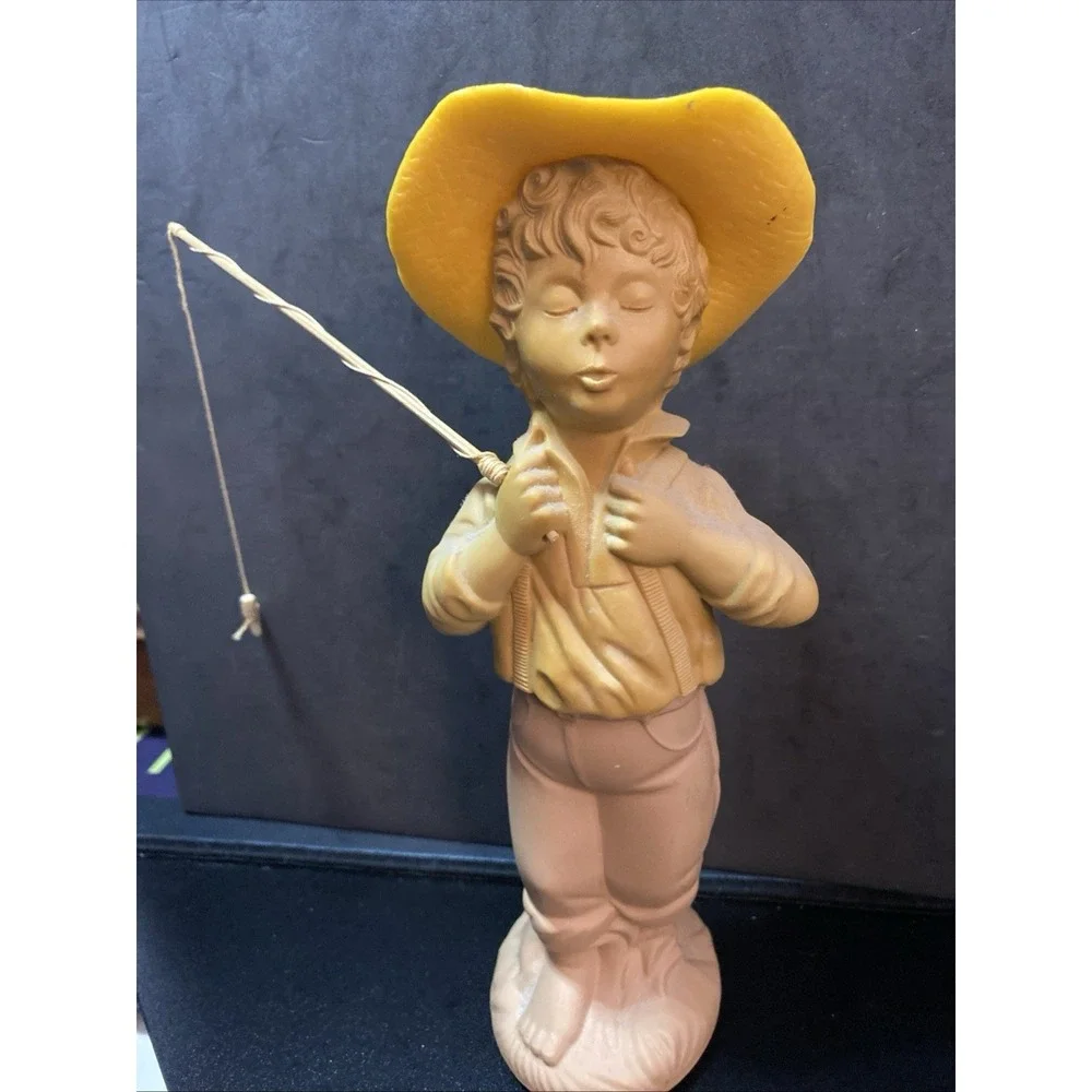 VINTAGE Avon Catch A Fish Boy Fishing Cologne Glass Decor Bottle C3